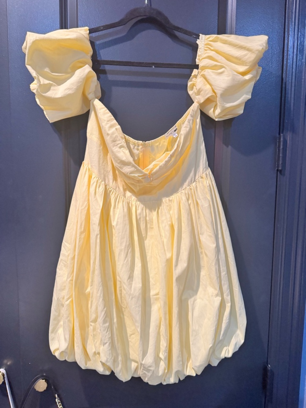 Fashion Nova Pale Yellow Mini Dress with Puff Sleeves